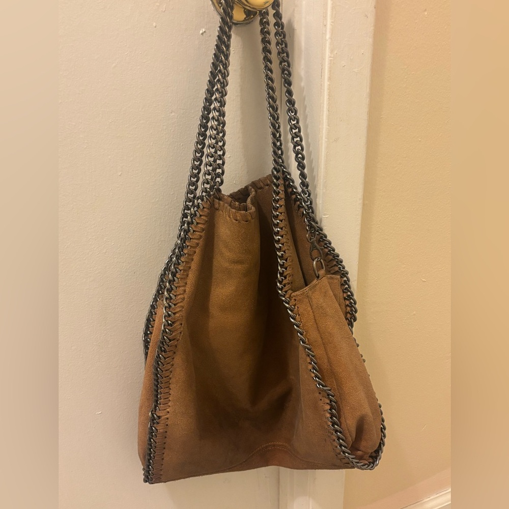 Vera Pelle Tan Chain-Detail Gorgeous Shoulder Bag Made in Italy